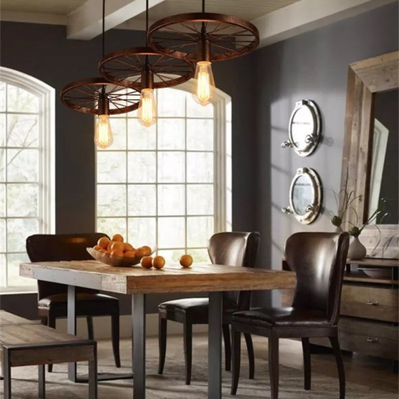 Wagon Wheel Chandelier for a Rustic Farmhouse Look - Single Bulb - Black - Picture 4 of 4